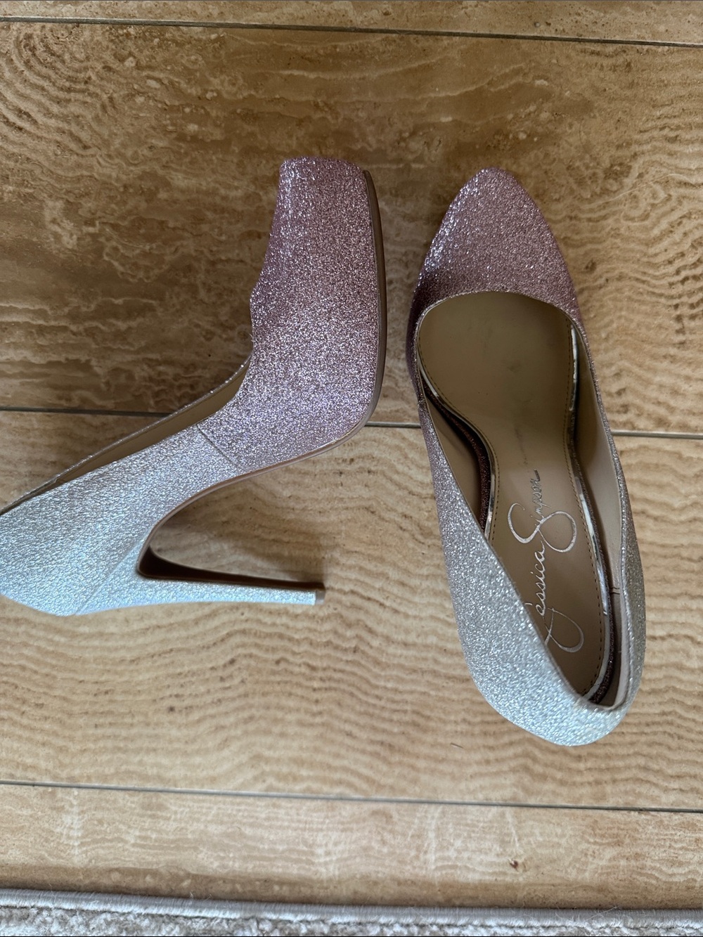 Jessica Simpson Rose to Silver Ombre Glitter Pointed Pumps